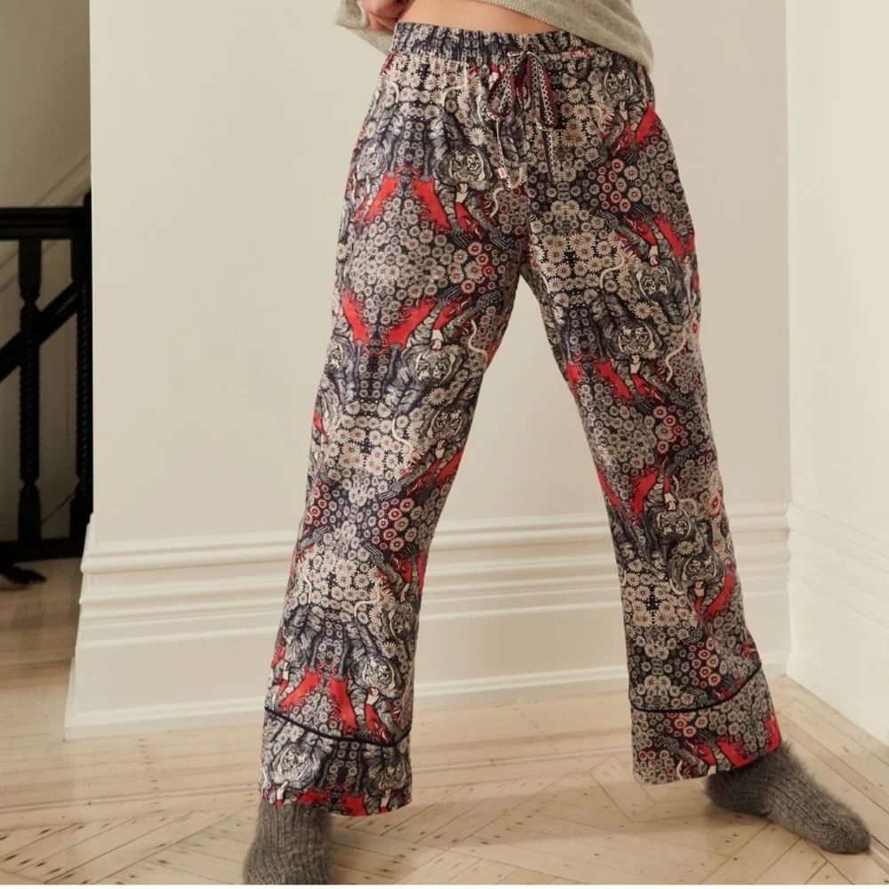 Anthropologie Red, Gray, Cream Patterned Pajama Pants